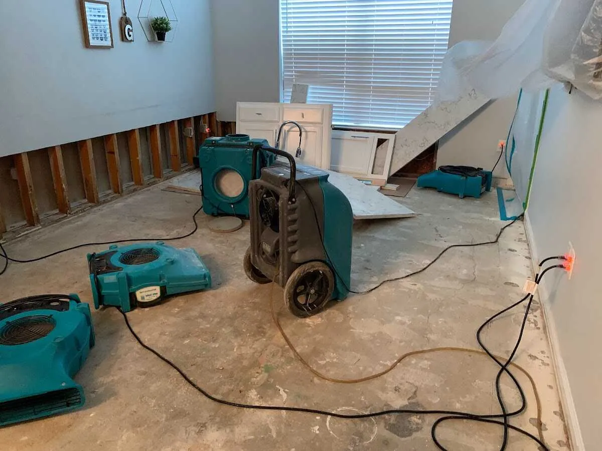 Dehumidifier in flood-cut room for Water Damage Restoration in Wellington
